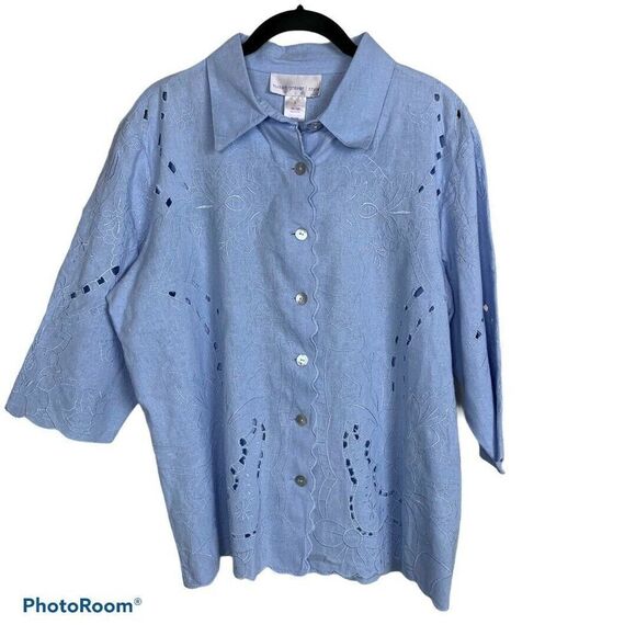 Susan‎ Graver Embroidered Cut Out Button Shirt - Picture 1 of 6